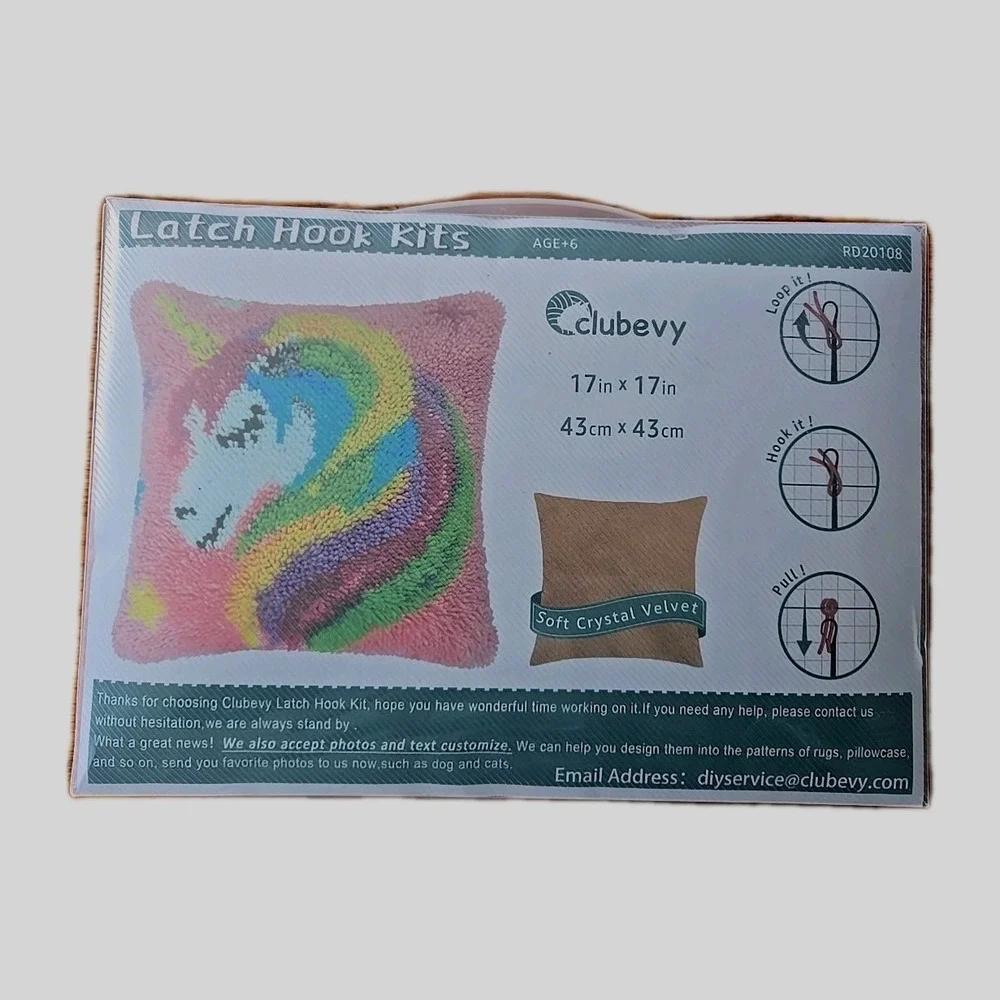 Latch Hook  Pillow Kit  By‎ Clubevy Pillow Open Package